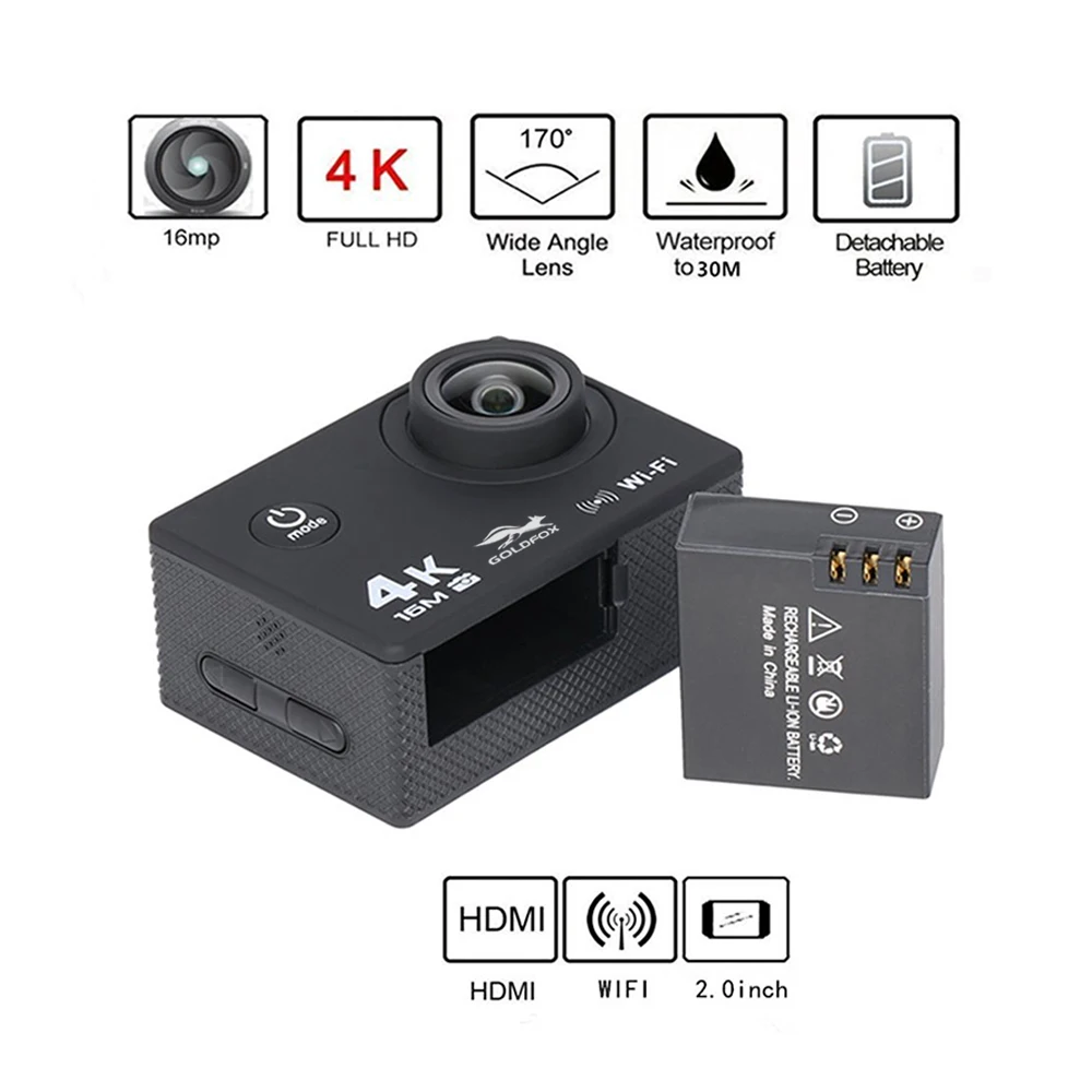 Ультра HD 4K экшн-камера wifi 16MP 2,0 ЖК-экран 170 объектив угол водонепроницаемый 30 м Спортивная камера DV с пультом дистанционного управления