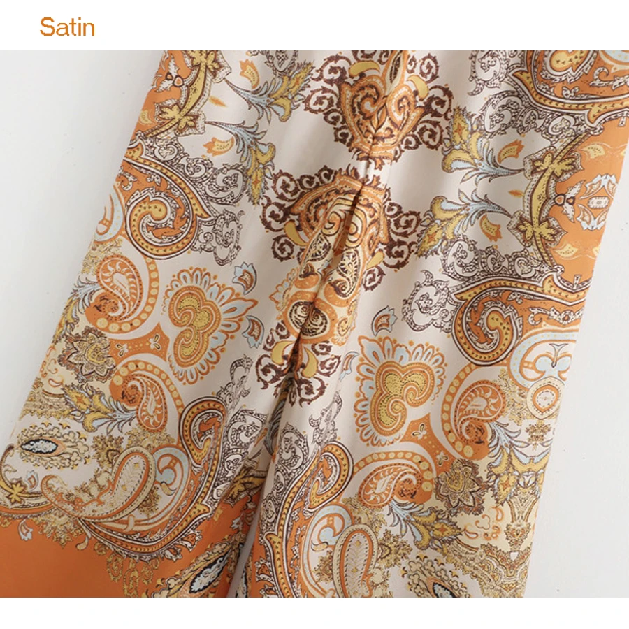 Брюки TEELYNN boho атласные оранжевые широкие брюки с узором пейсли свободные пляжные