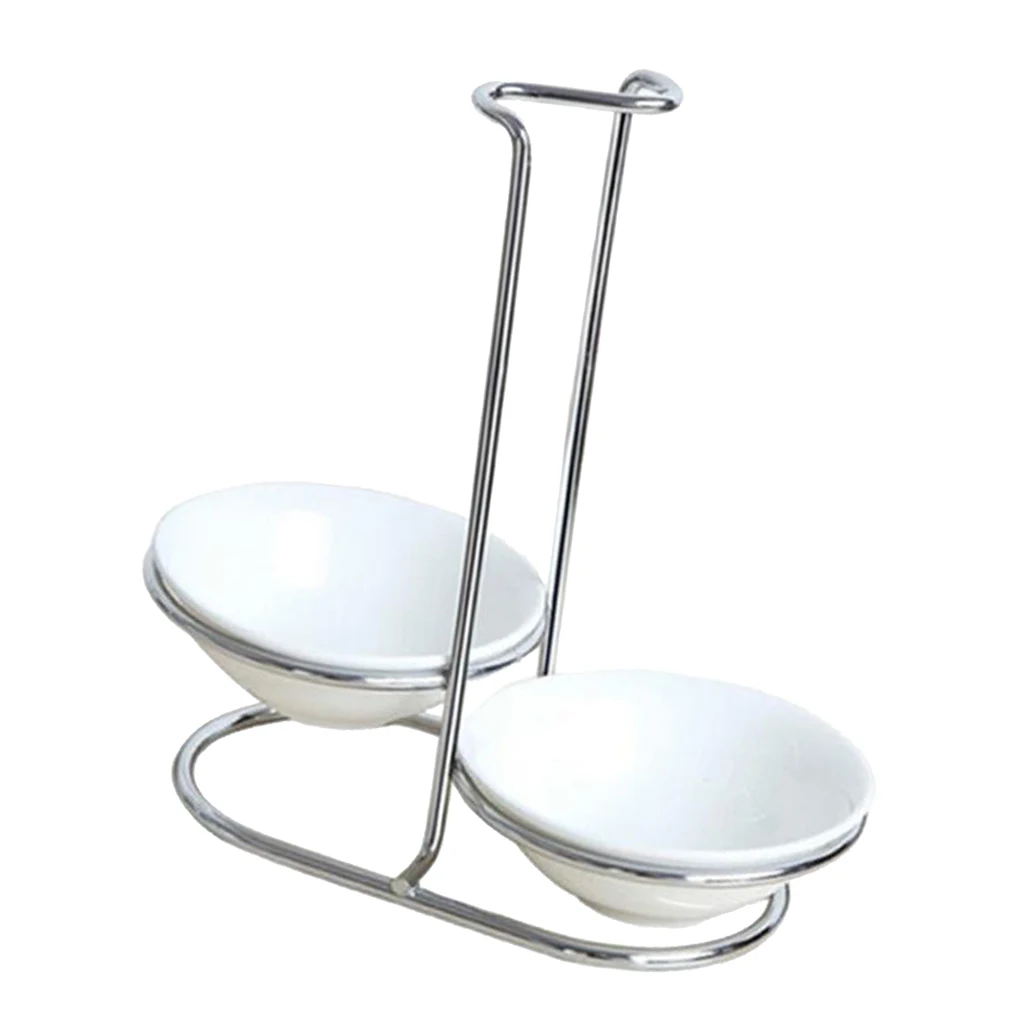 Double round bowl Современный белый керамический кухонный ковш, подставка для ложки, держатель с полированной стойкой из нержавеющей стали, подставка для ложки, зажимы, держатель, кухонные инструменты - Цвет: Double round bowl