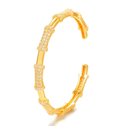 Gold Bangle GODKI бамбуковый узел роскошный сверкающий Полный AAA кубический цирконий геометрический дизайн для женщин браслет и кольцо набор ювелирных изделий - Окраска металла: Gold Bangle