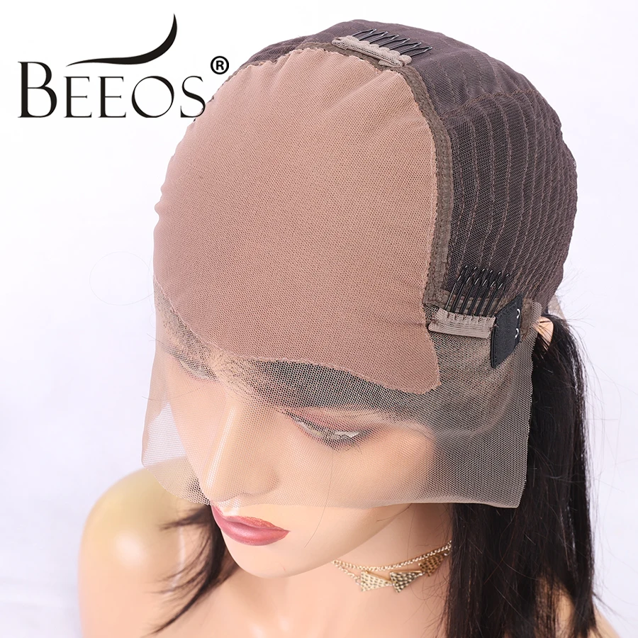 Beeos поддельные головы парик 13x6 Синтетические волосы на кружеве Невидимый узел парик 180% прямые парики предварительно вырезанные глубокий PartPeruvian Волосы remy