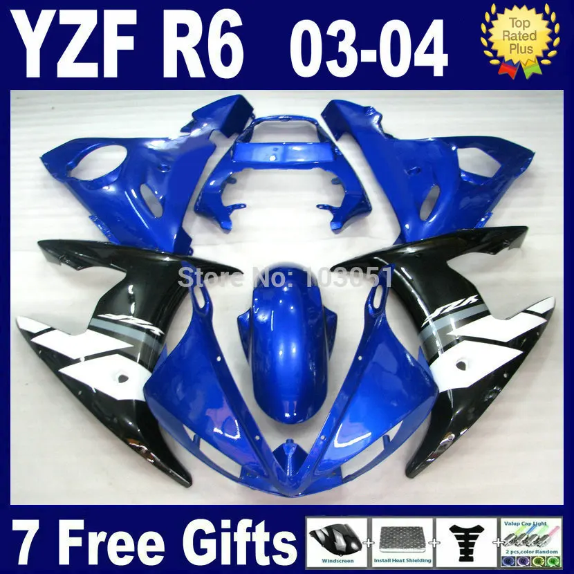 7 подарков комплект обтекателей moto road для Yamaha R6s 03 04 05 синий черный пластик YZF R6 2003