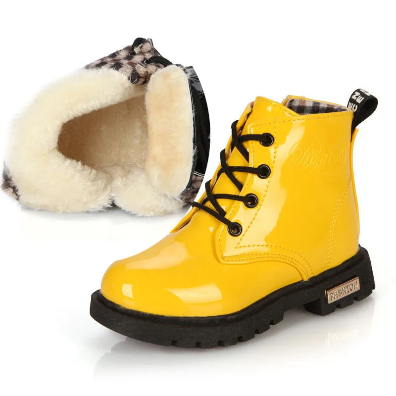 winter yellow Детская обувь зимние сапоги из искусственной кожи водонепроницаемые резиновые кроссовки весна осень зима дети обувь Мальчики обувь для девочек - Цвет: winter yellow