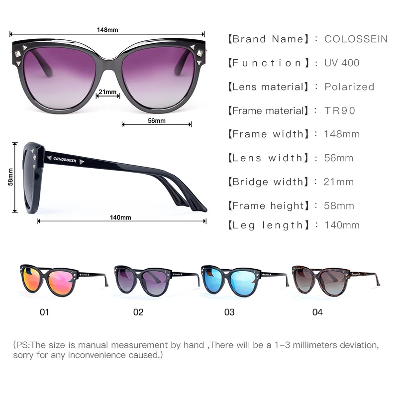COLOSSEIN поляризованные солнцезащитные очки для Женщин уличные Винтажные модные
