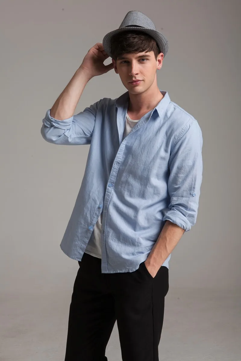 Slim fit Мужская льняная рубашка с длинными рукавами прямой воротник летние повседневные рубашки мужские белые хлопковые льняные рубашки для мужчин m-xxxl