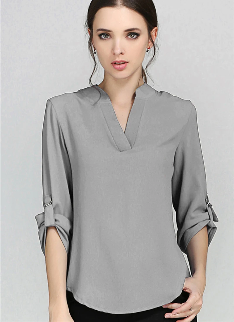 Блузка женская шифоновая с длинным рукавом Элегантная Модная рубашка глубоким V