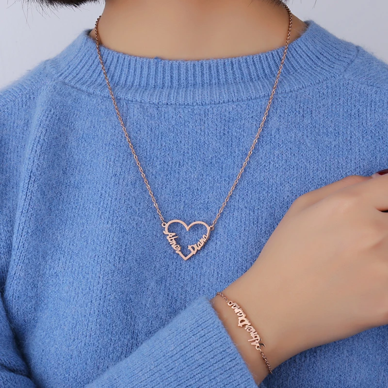 Женское колье с надписью Love Heart из нержавеющей стали именами | Украшения и
