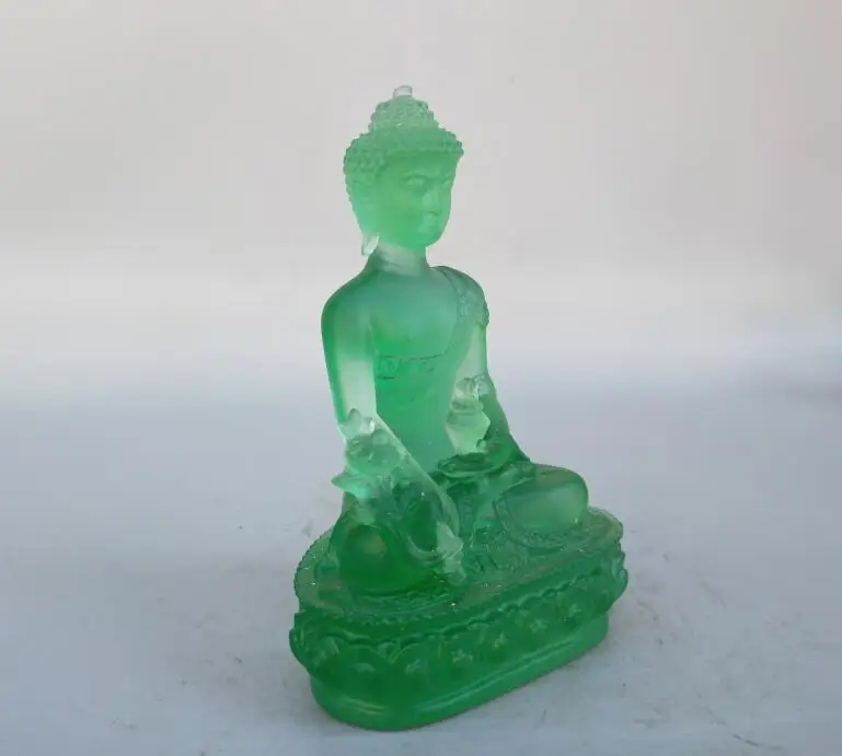 

Tibetan Buddhism green coloured glaze Medicine Buddha Statue