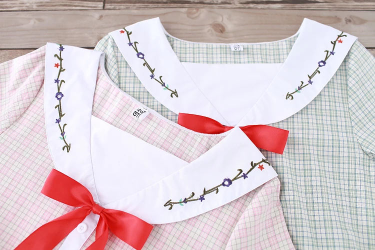 Весенне-осеннее Новое мягкое японское платье в клетку с вышивкой Mori girl милое