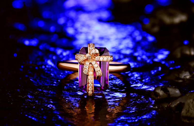 CaiMao 14KT/585 розовое золото 5.2ct Натуральный Аметист& 0,18 ct полный разрез алмаз помолвка драгоценный камень кольцо ювелирные изделия бант-узел