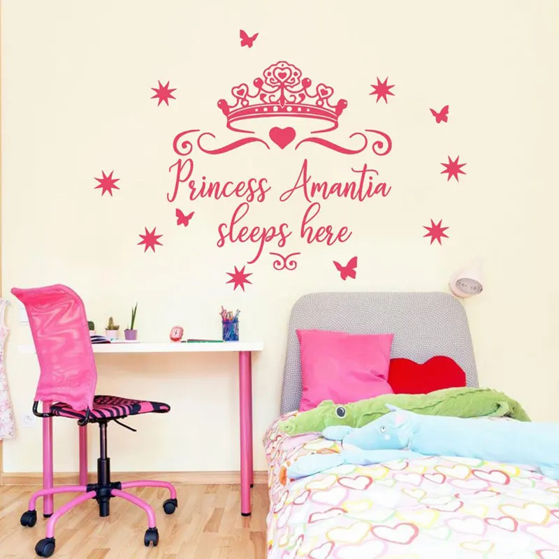 Персонализированные для девочек Наклейка на стену с именем милой принцессы