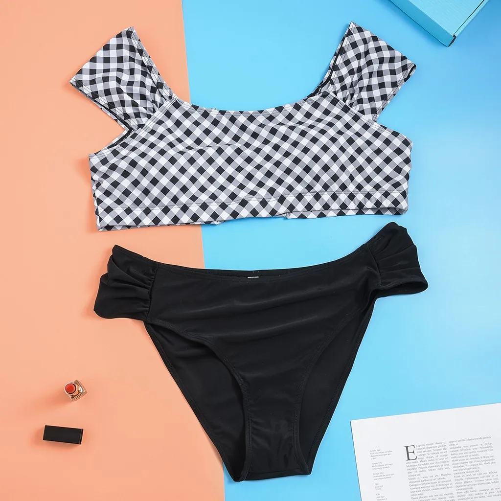 Женский купальник-бикини SAGACE Раздельный купальник с принтом в клетку пляжная