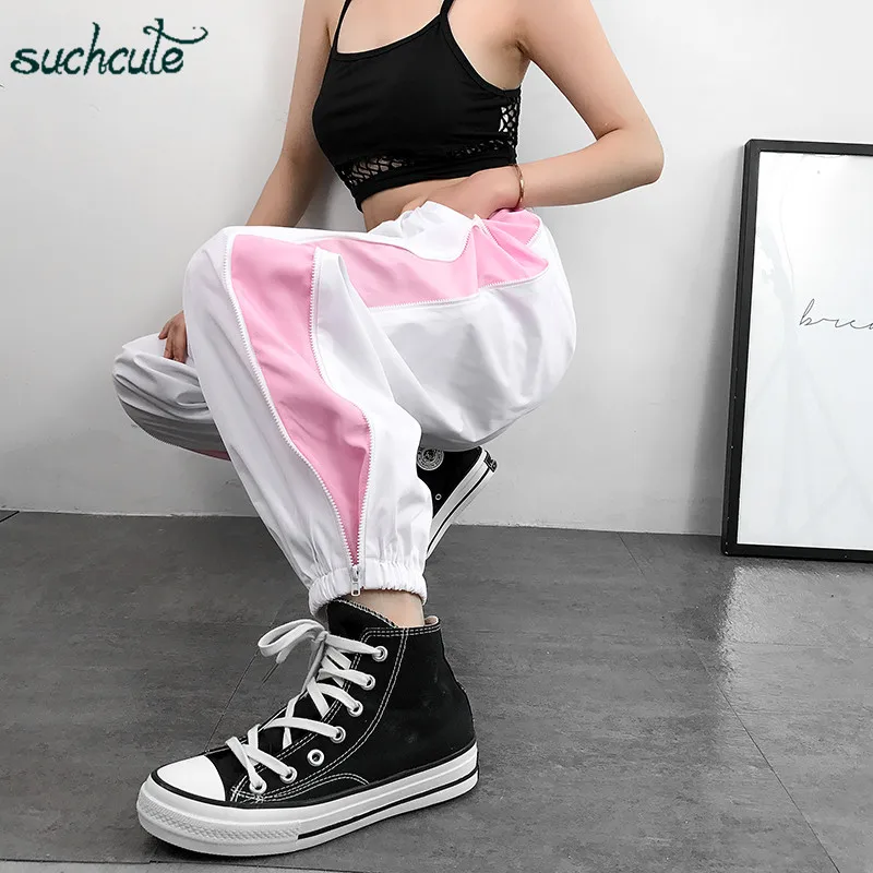 SUCHCUTE, женские спортивные штаны, панковские трусики размера плюс, неоновые брюки, уличная одежда, пэчворк, низ, готические бриджи, женская одежда