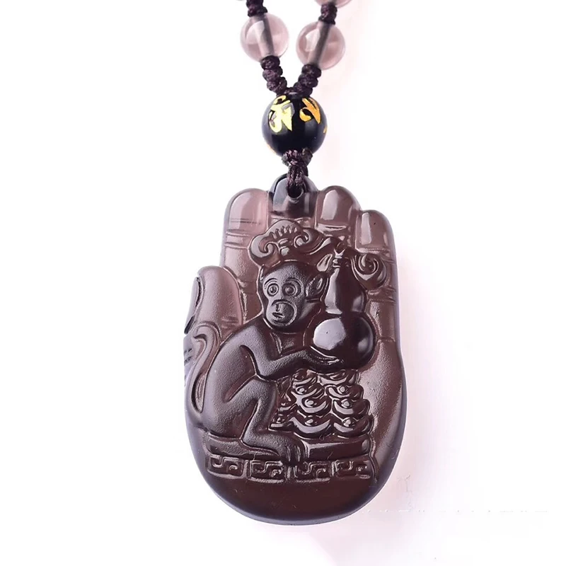 

Оптовая продажа, Черные Подвески из натурального обсидиана, кулон в виде обезьяны, амулет, ожерелье для женщин и мужчин, ювелирные изделия