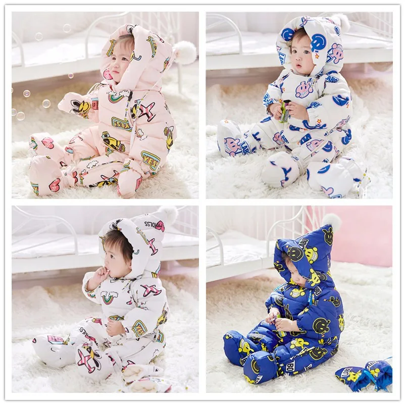 Newborn Baby Girl Down Romper 2018 New Winter Boy Thicker Hooded Overall Outfit 1piece Child Warm Clothes 6m 1t 2t 3t | Детская одежда