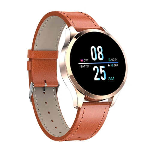 Leather-Brown Смарт-часы SCOMAS, обновленные Q9, 1,22 дюйма, ЖК-дисплей, SMS, напоминание о звонках, сердечный ритм, монитор артериального давления, фитнес-трекер, мужские и женские Смарт-часы - Цвет: Leather-Brown