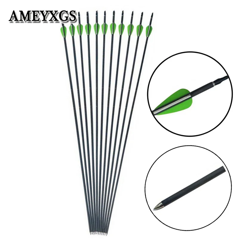

6/12pcs Archery 600 Spine Carbon Arrow 31 inch Pure Carbon Material Arrows Shaft For Outdoor Hunting Sports Shooting Practice