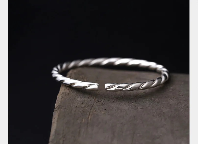 

Uglyless Real S 990 Fine Silver Twist Bangles Women Simple Fashion Weave Texture Open Adjustable Bangle Handmade Ethnic Jewelry