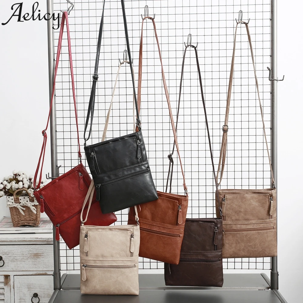 Женская кожаная сумка-мессенджер Aelicy модная сумка через плечо на молнии 2019 |