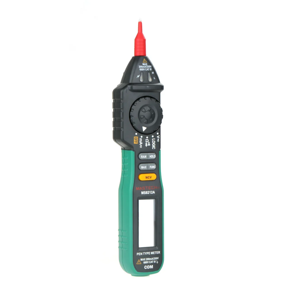 Mastech MS8212A Ручка Тип Цифровой мультиметр Multimetro DC AC Напряжение Ток Тестер Диод Непрерывность логика Бесконтактное напряжение