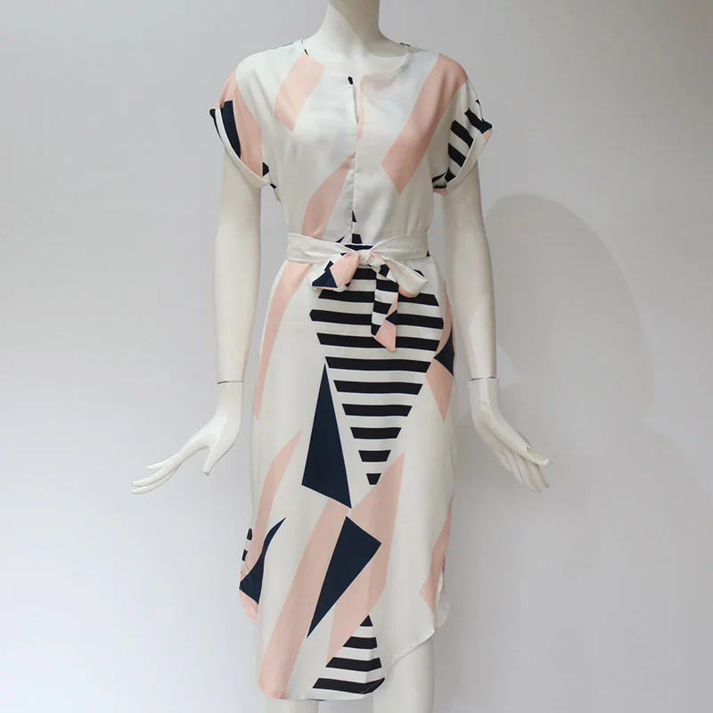 Для женщин миди Платья для вечеринок платье с геометрическим принтом летнее