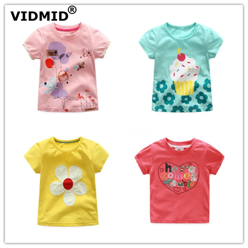 VIDMID/Новинка; футболка для маленьких девочек; летняя одежда; повседневные хлопковые топы для детей; футболки для девочек; одежда для детей; футболки с короткими рукавами