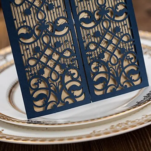 25 шт Складные ворота темно синие элегантные лазерные свадебные приглашения