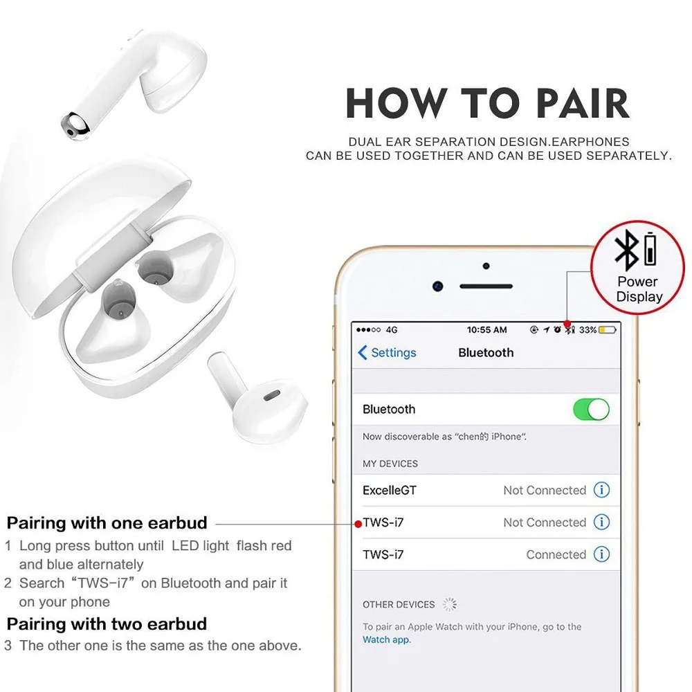 I7s TWS беспроводные Bluetooth наушники для Apple iPhone 6S 6 Plus 7 8 X SE 5S 5 7plus 8plus музыкальные вкладыши зарядная коробка