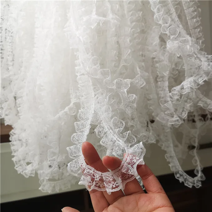 2.5CM Wide Luxury Tulle Lace Fabric 3D Pleated Cotton Embroidery Ribbon Collar Neckline Trim Decor DIY Sewing Guipure Supplies