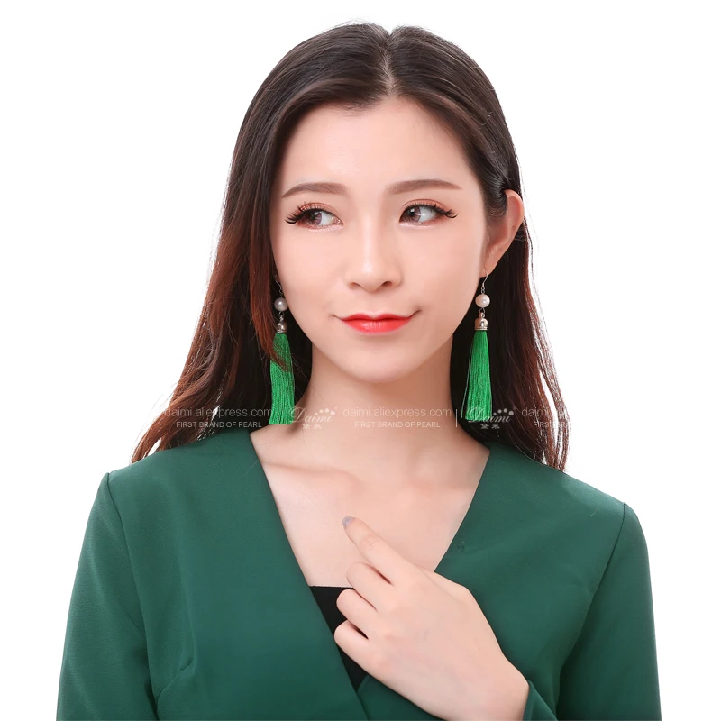 DAIMI серебряные серьги длинные подвески 9 10 мм белые жемчужные 6 цветов