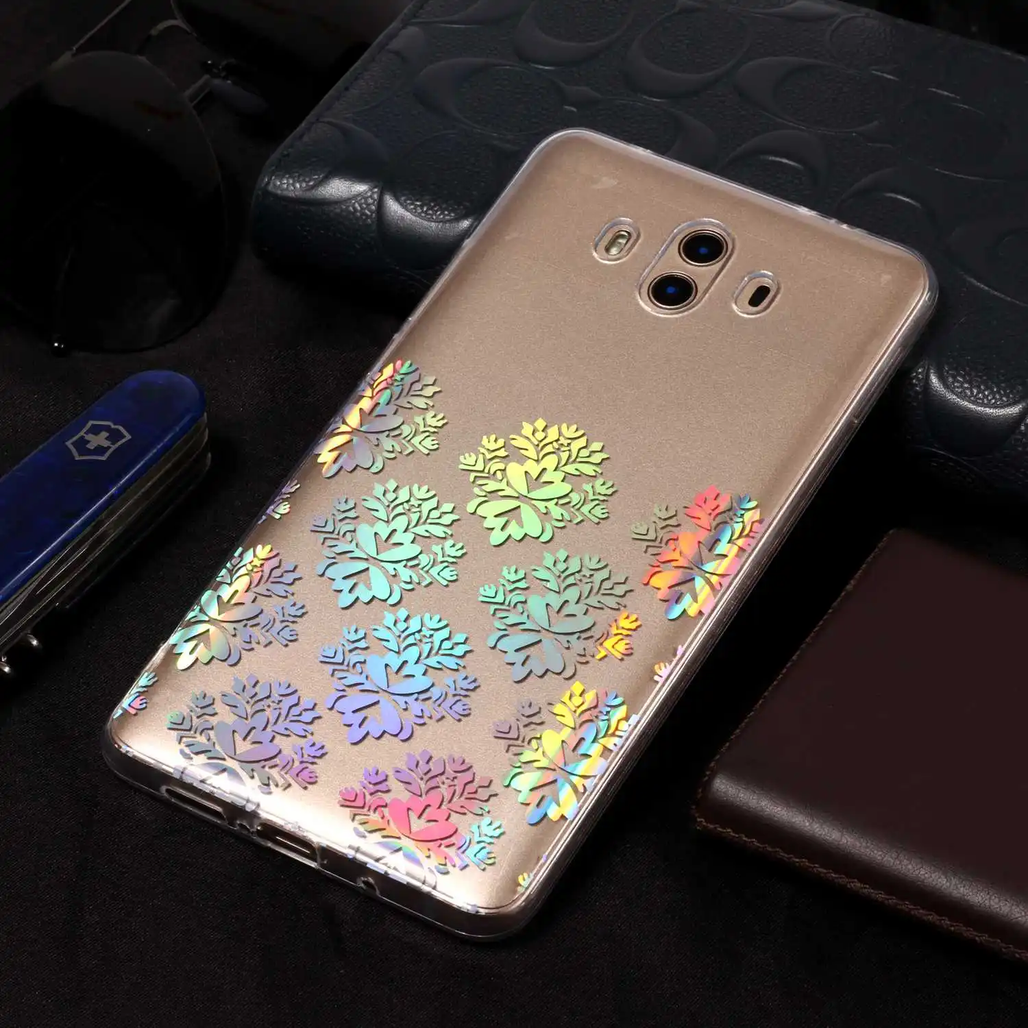 For Huawei Mate 10 Pro Case Soft transparent Colorful Laser Flowers Slim Protect Back Cover huawei mate lite nova 2i |