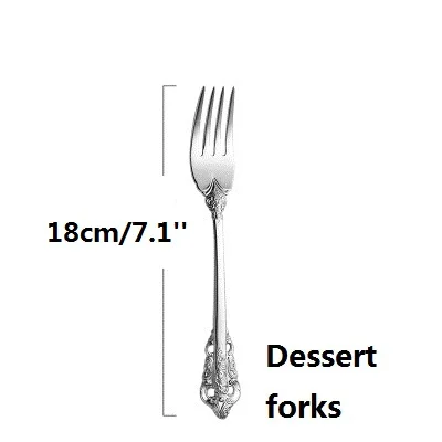 18cm Dessert Frok 1 шт. Ретро Серебряная Посуда Винтаж набор Европейской посуды из нержавеющей стали столовый нож вилка ложка Свадебная вечеринка столовые приборы подарок - Цвет: 18cm Dessert Frok