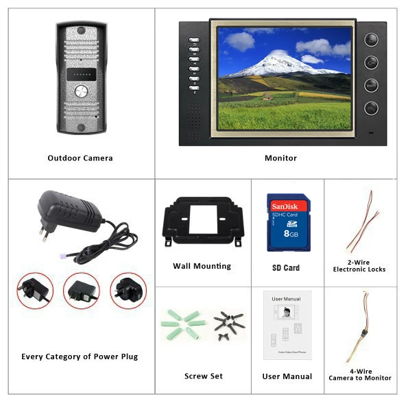 8 дюймовый ЖК экран видео Запись домофон дверной звонок комплект + 8G карта