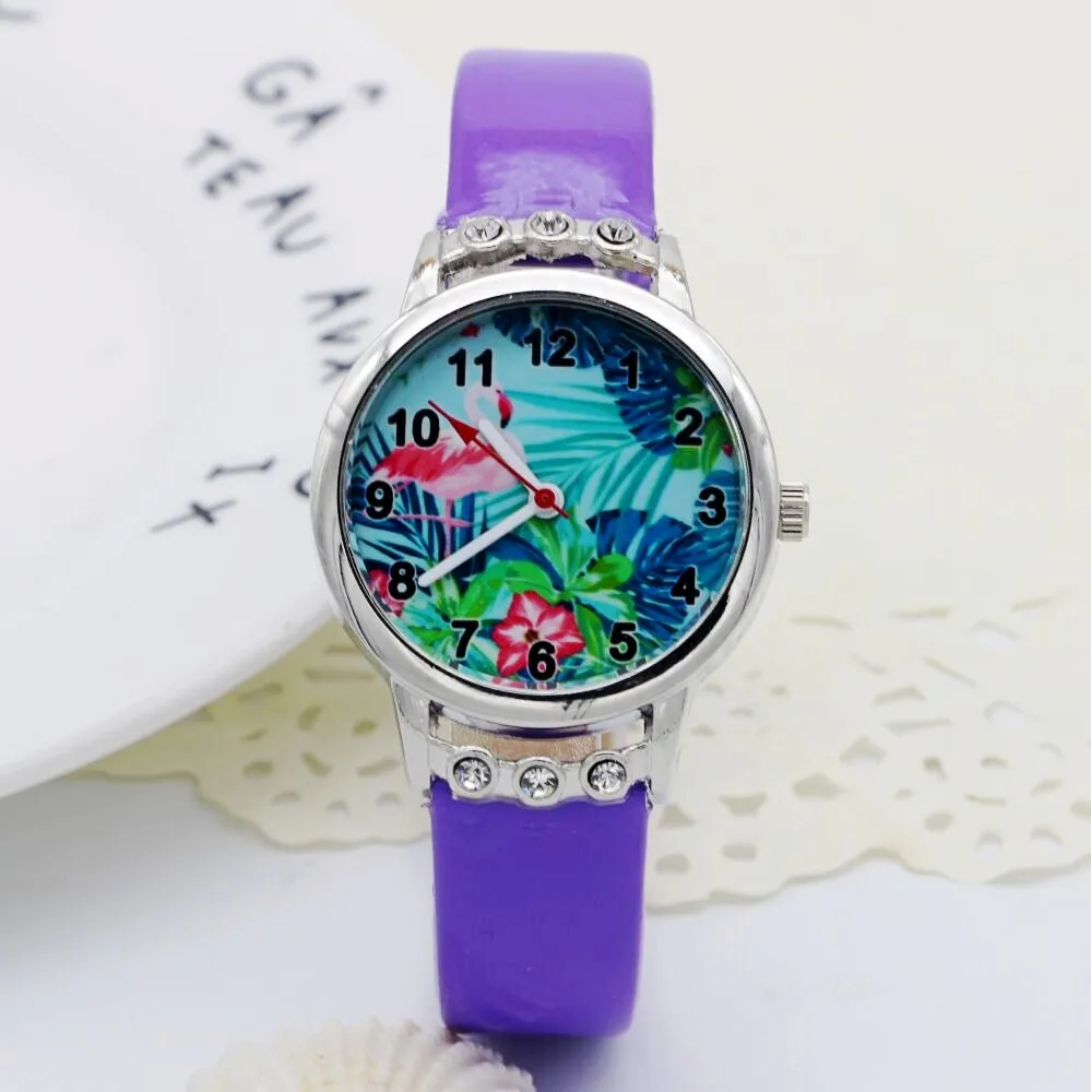 Новые кожаные часы конфетных желейных цветов студенческие модные с фламинго
