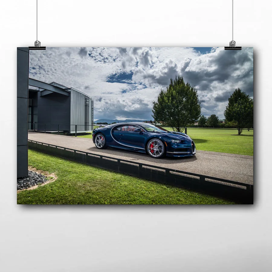 Тёмно-синий Супер автомобильный плакат Bugatti Chiron Sport Auto Wall Art Холст печать для декора гостиной картина в рамке - Цвет: Тёмно-синий