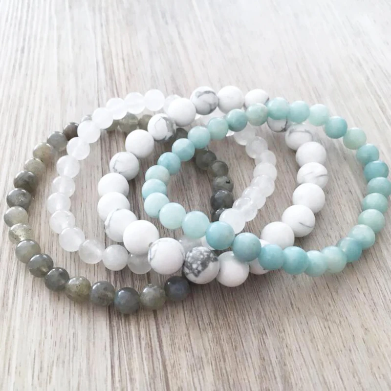 

Набор браслетов Howlite белая J-ade из Лабрадорита и амазонита, бусины из натурального камня, набор из 4 браслетов для мужчин