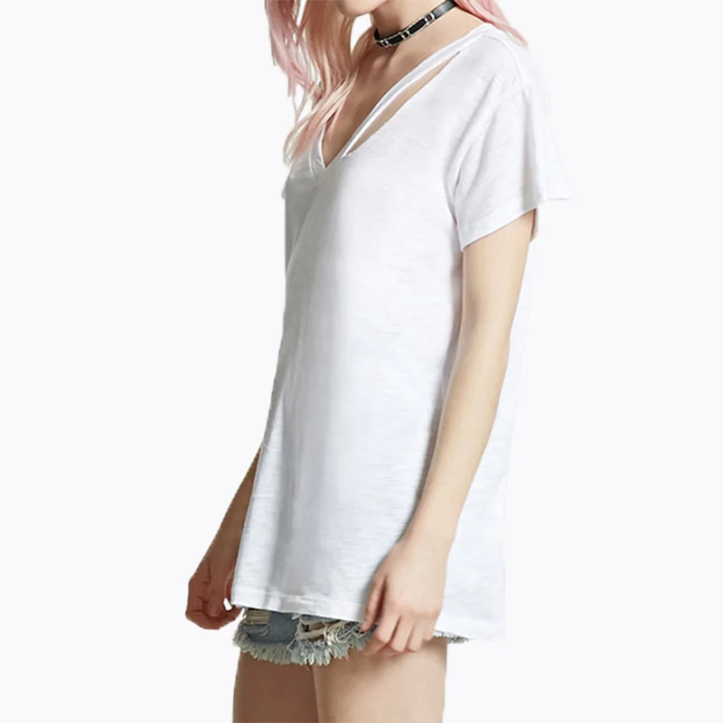 Новый 100% Хлопок Футболки Женщины С Коротким Рукавом Рубашки V образным Вырезом Причинно белый Майка Топы для