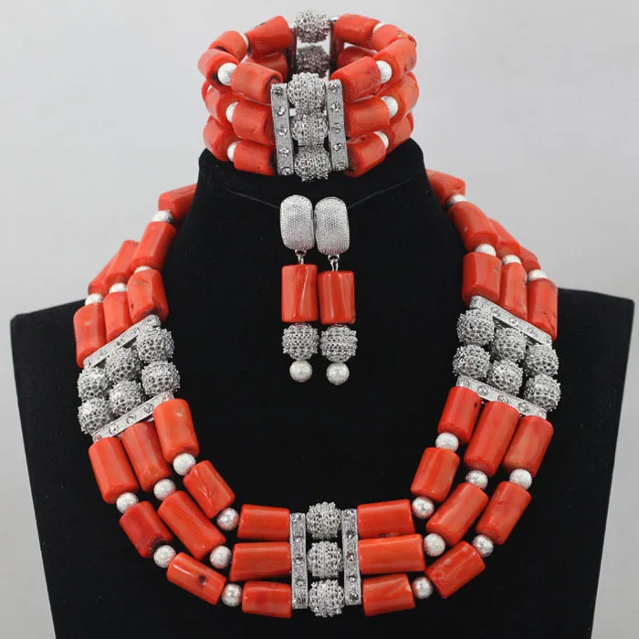 Новинка 2016 нигерийский набор ювелирных изделий из оранжевых резных коралловых