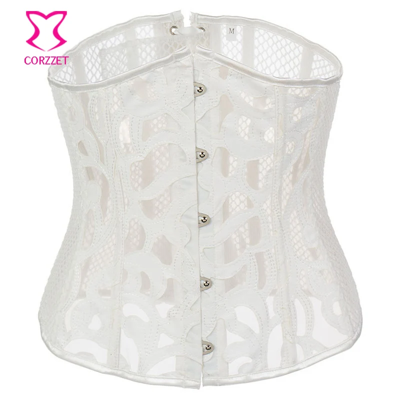 

White Fishnet PVC Leather Wedding Corset Underbust Sexy Lingerie Corselete Feminino Espartilhos Corsets and Bustiers Gothic