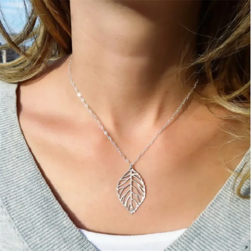 2018 Горячая Мода Позолоченное серебряное ожерелье цепочка простой лист