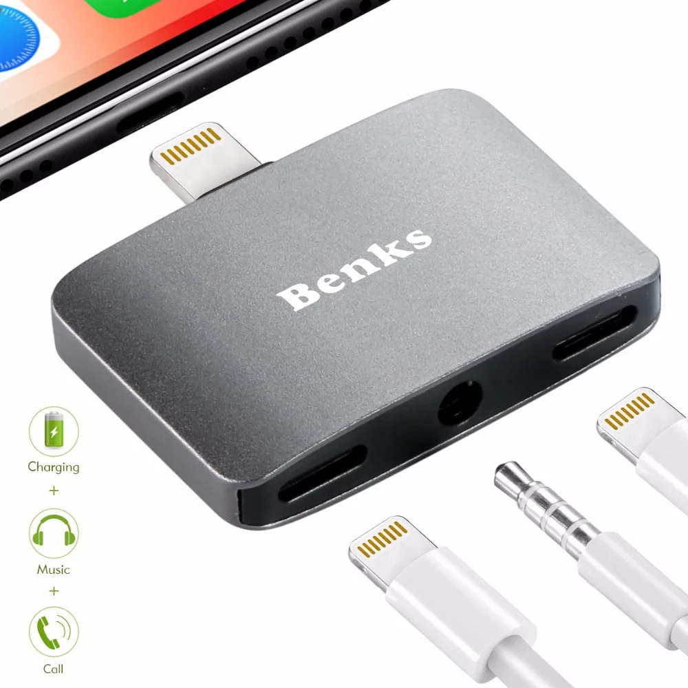 Benks 3 в 1 для iPhone аудио кабель адаптер 5 мм разъем наушников X 10 8 7 Plus зарядное