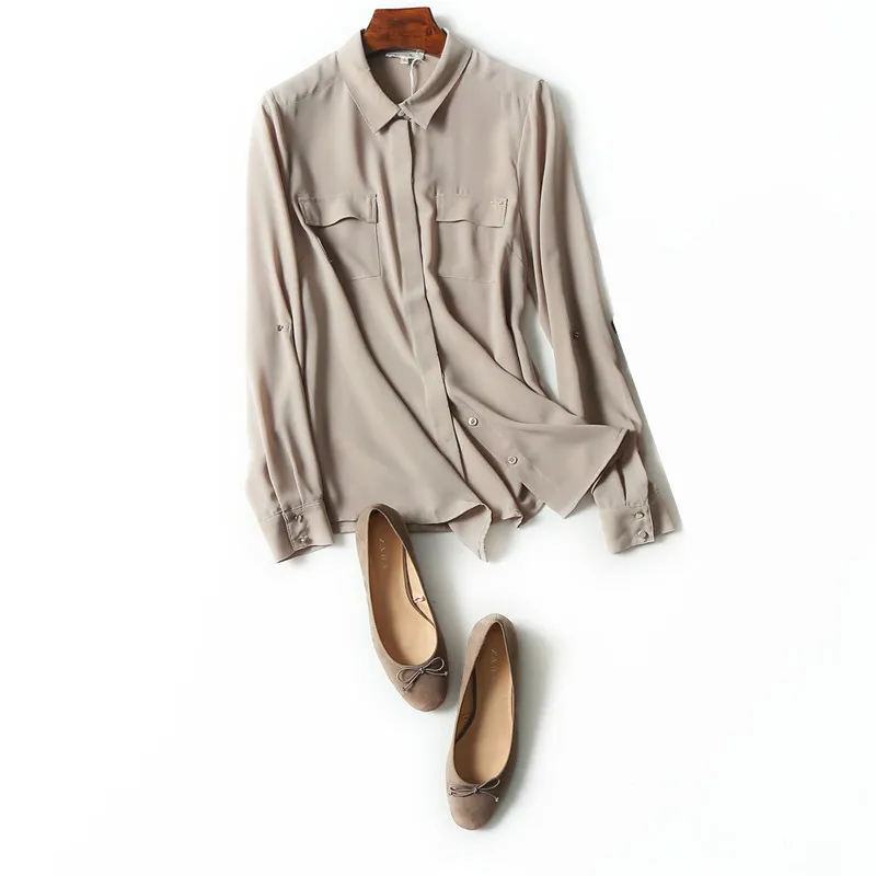 Женская блузка с длинным рукавом серая офисная большого размера 2018|Блузки| |