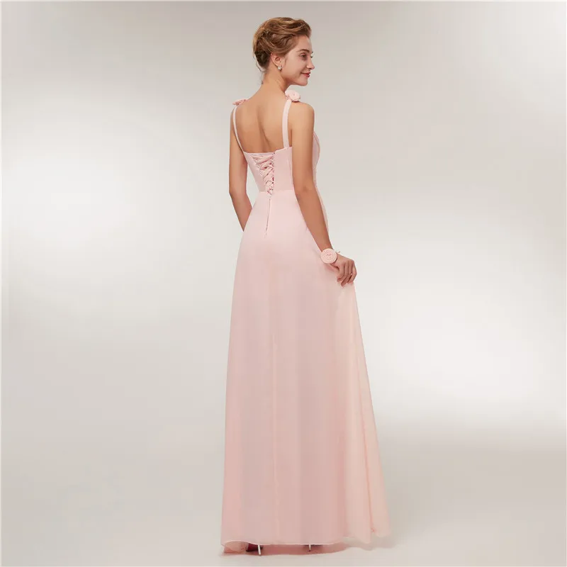 Простое длинное шифоновое розовое платье подружки невесты Vestido De Festa De Casamento Вечерние платья на выпускной