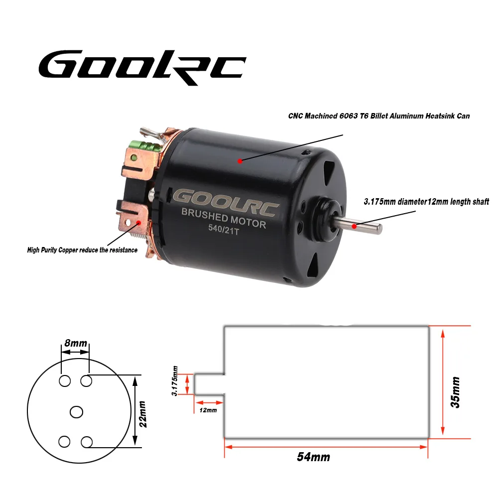 GOOLRC оригинальный 540 21T 4 полюса матовый двигатель для модели автомобиля 1/10 1/12 4WD RC |