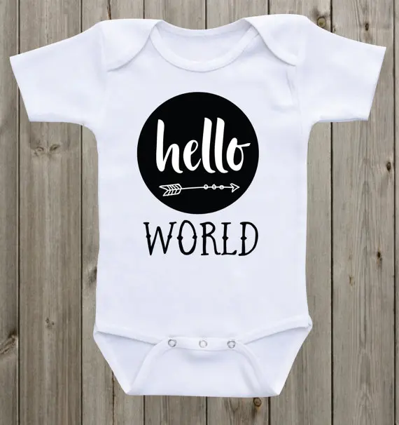 personalized Hello World infant baby bodysuit onepiece romper Outfit Take Home toddler shirt birthday baptism party favors | Дом и сад