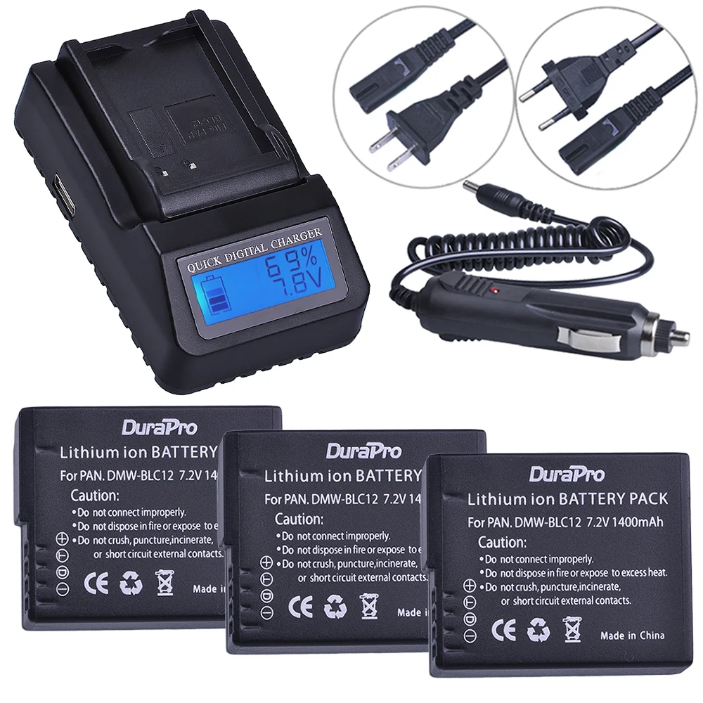 3 шт. батарея для Panasonic DMW BLC12 BLC12E + LCD быстрое зарядное устройство камеры FZ1000 FZ200 FZ300