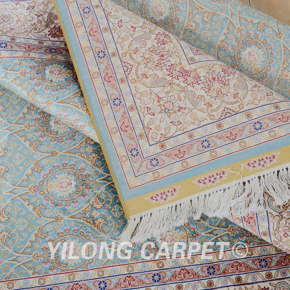 Yilong 5 'x 7 5' Hereke шелковый ковер светло-голубой ручной работы изысканный