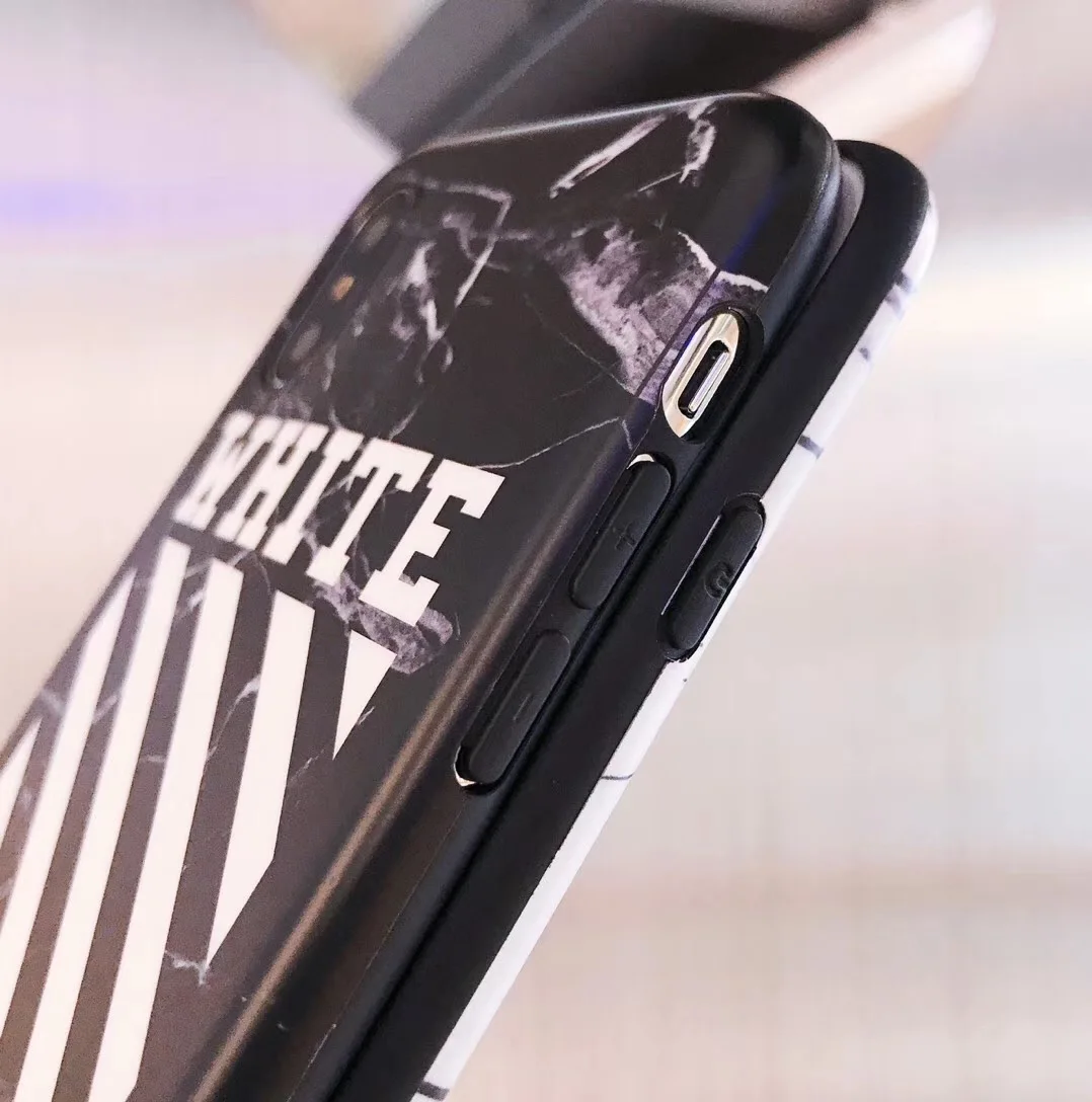Off sports trend brand marble case phone for iphone 6 6s 7 8 Plus X Xs Max Xr strip Glossy soft imd white cover |