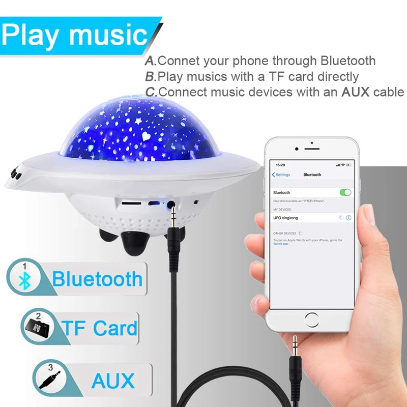 Детский ночник светодиодный со звездой проектор детский с Bluetooth динамиком 7