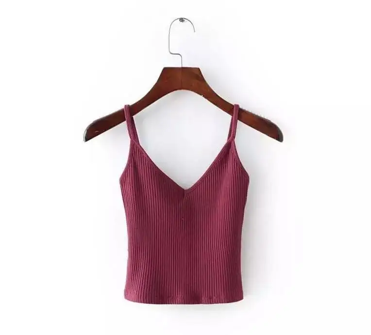 Облегающий Трикотажный Хлопковый жилет CropTop с треугольным вырезом открытыми